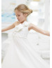 One Shoulder Ivory Lace Chiffon Corset Back Flower Girl Dress